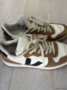 Veja Men's Lace-Up Sneakers in White, Brown & Black